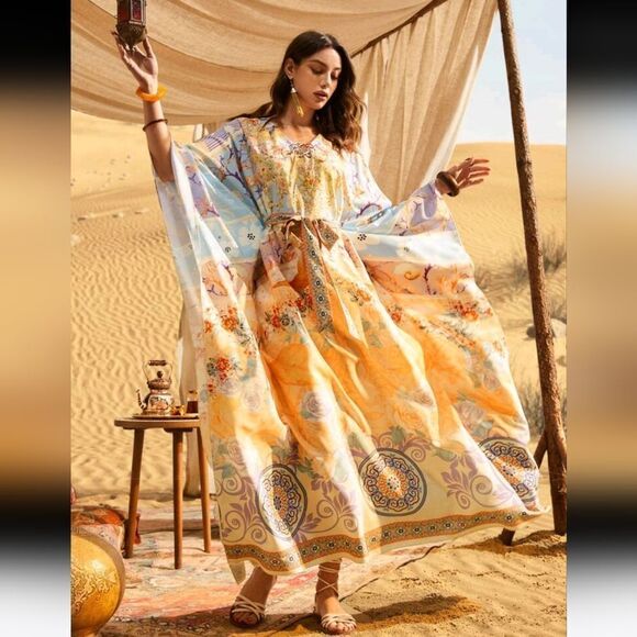 Bohemian Floral Maxi Dress. One Size - Picture 1 of 6